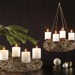Adventskranz hängend gold Lomas Kaheku 36 cm