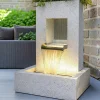 Architektonisches Highlight für den Garten: Exklusiver LED-Wasserfall-Brunnen mit integriertem Pflanzkübel Höhe 83 cm