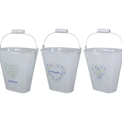 Übertopf grau Metall oval 3er Set Höhe 16 cm