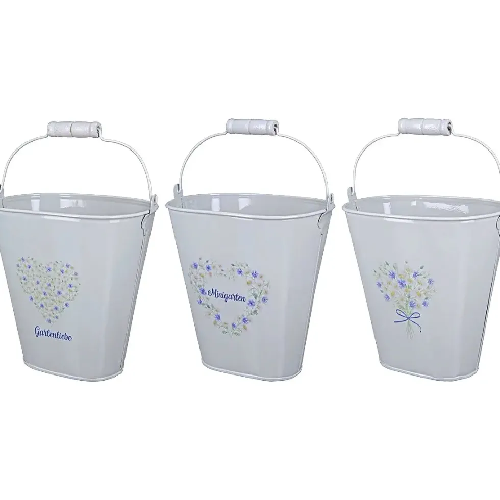 Übertopf grau Metall oval 3er Set Höhe 16 cm
