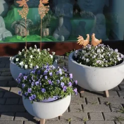 Beton Pflanzkübel rund Blumenschale auf Fuß 3er Set