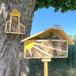 Bienenhotel groß mit Anbau mit Lamellendach Vogelvilla Höhe 34 cm