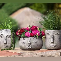 Blumentopf Gesicht Folto grau braun