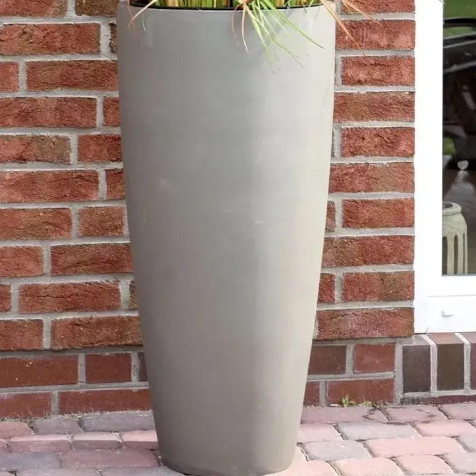 Bodenvase beige Cecile Steinoptik Höhe 100 cm