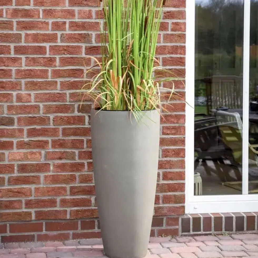 Bodenvase beige Cecile Steinoptik Höhe 100 cm