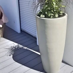 Bodenvase beige Cecile Steinoptik Höhe 100 cm