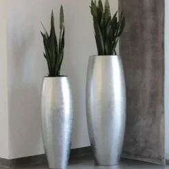Bodenvase Cara Hochglanz silber Höhe 116 cm