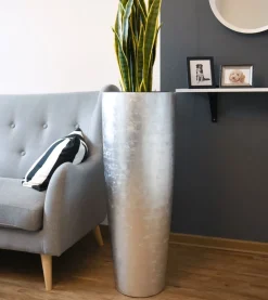 Bodenvase Charlotte Hochglanz silber H 120 cm