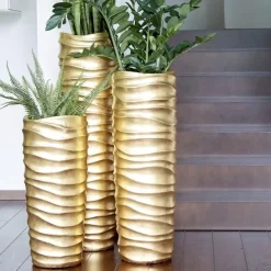 Bodenvase Harmony gold Wellenstruktur