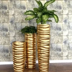 Bodenvase Harmony gold Wellenstruktur