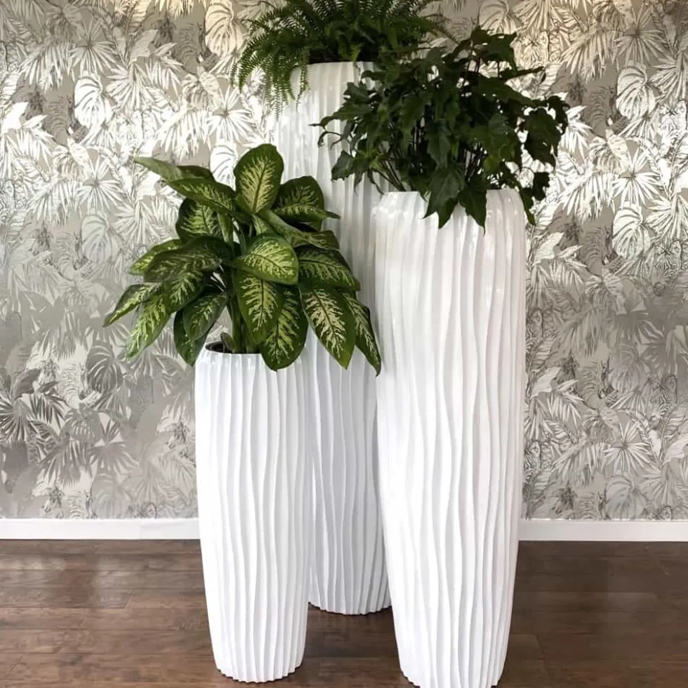 Bodenvase Harmony maxi weiß Wellenstruktur