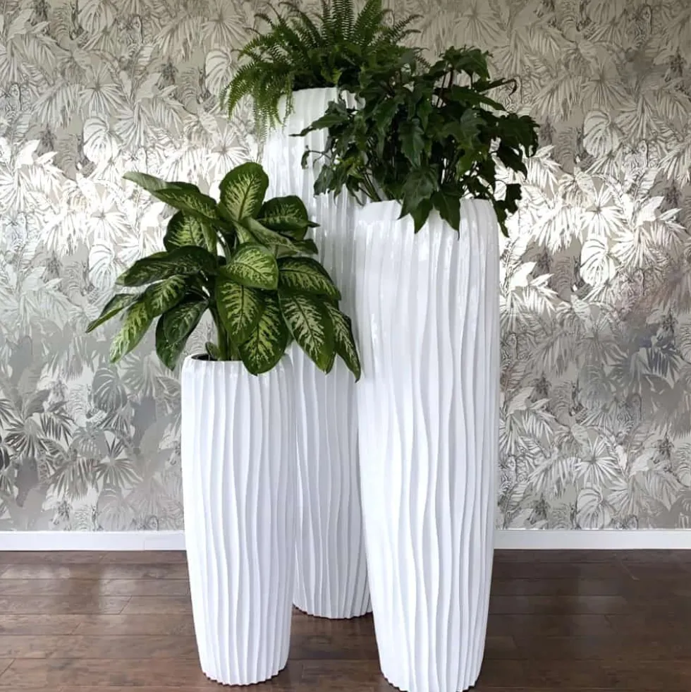 Bodenvase Harmony maxi weiß Wellenstruktur
