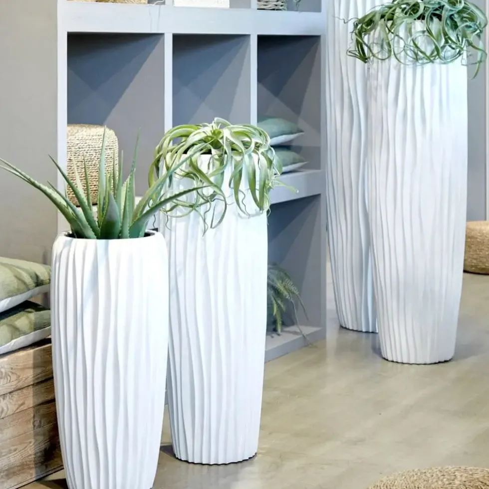 Bodenvase Harmony maxi weiß Wellenstruktur