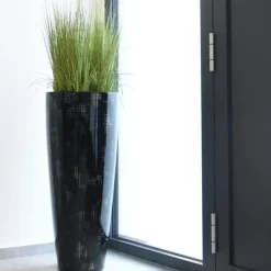 Bodenvase schwarz mit silbernem Karo Hochglanz Cosima Höhe 100 cm