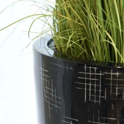 Bodenvase schwarz mit silbernem Karo Hochglanz Cosima Höhe 100 cm