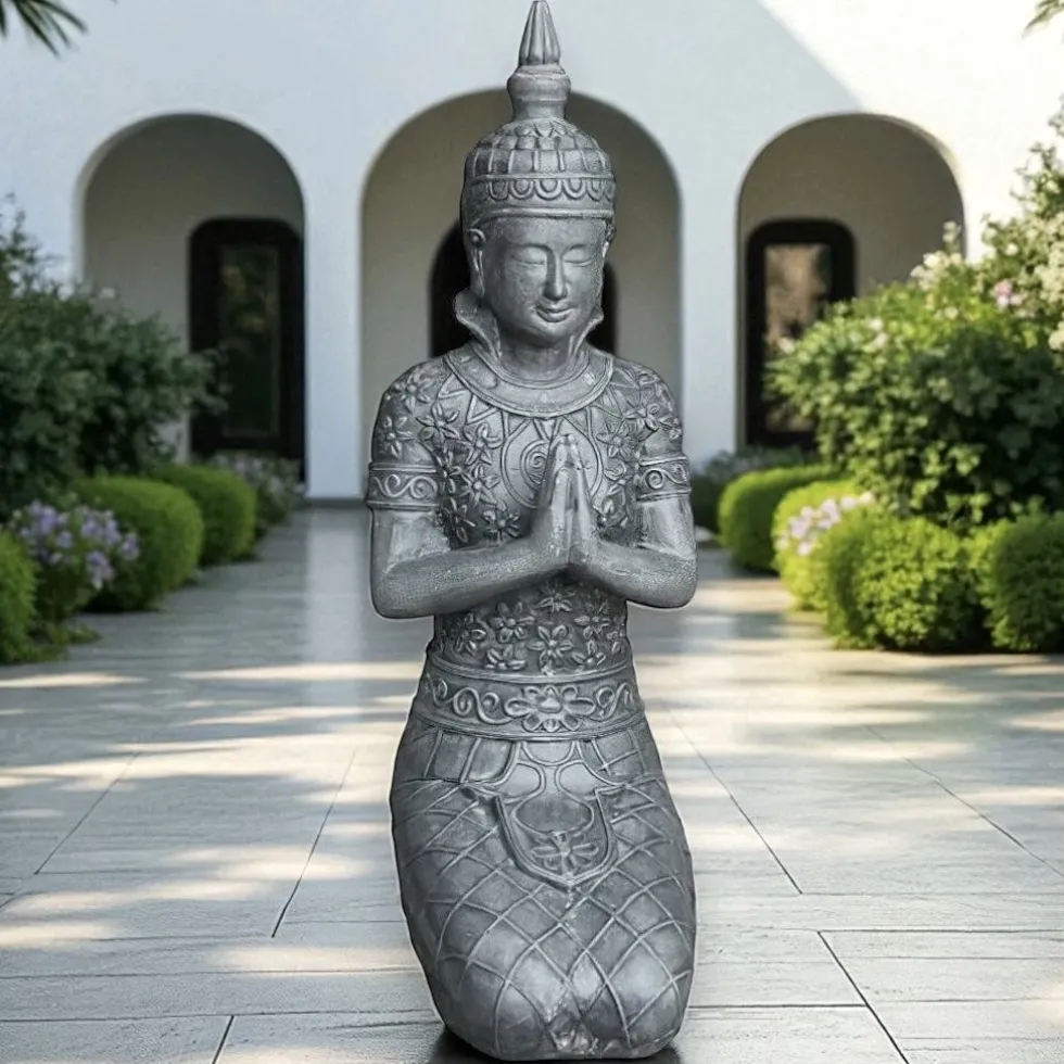 Buddha Figur groß kniend anthrazit H 68 cm
