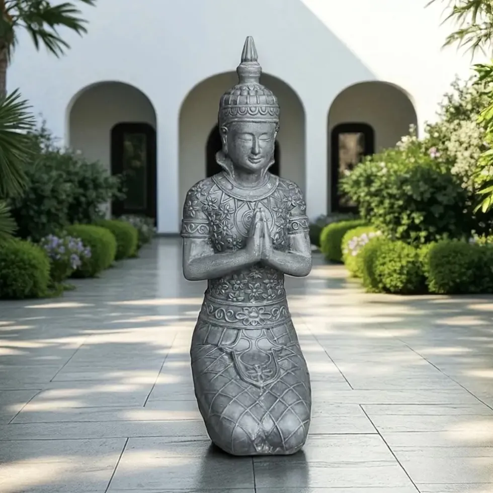 Buddha Figur groß kniend anthrazit H 68 cm