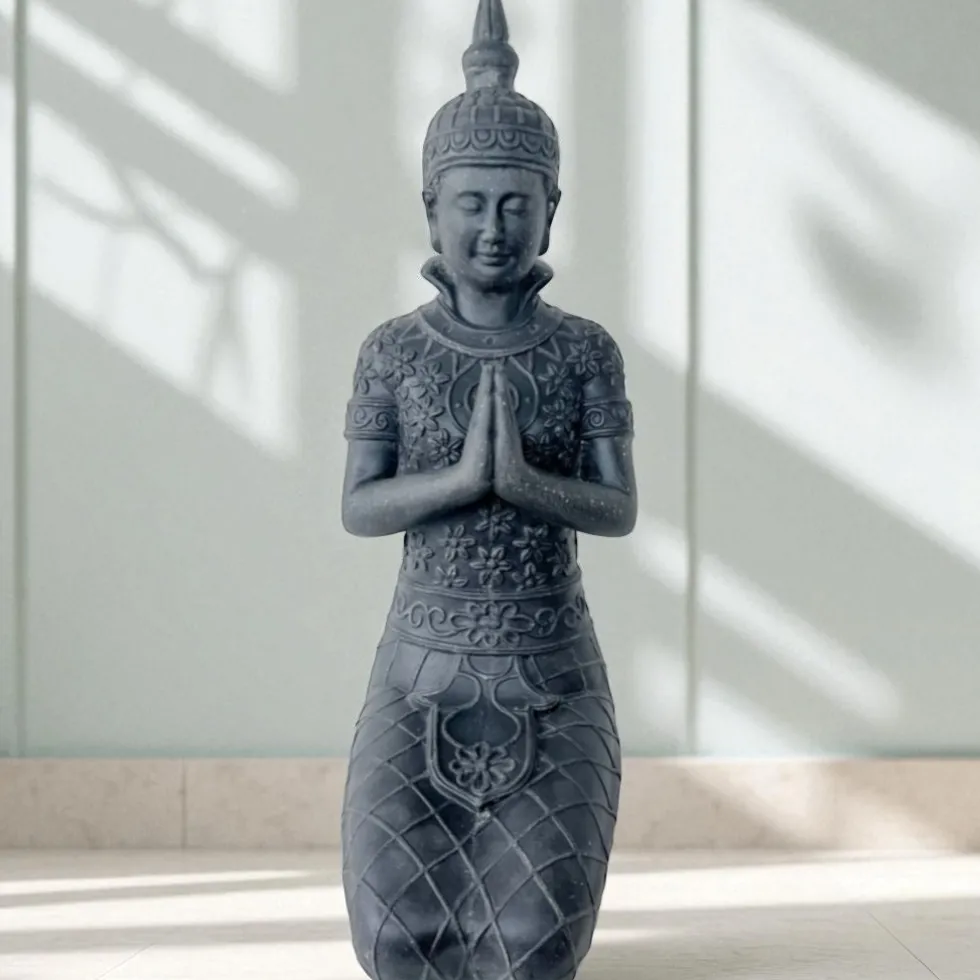 Buddha Figur groß kniend anthrazit H 68 cm