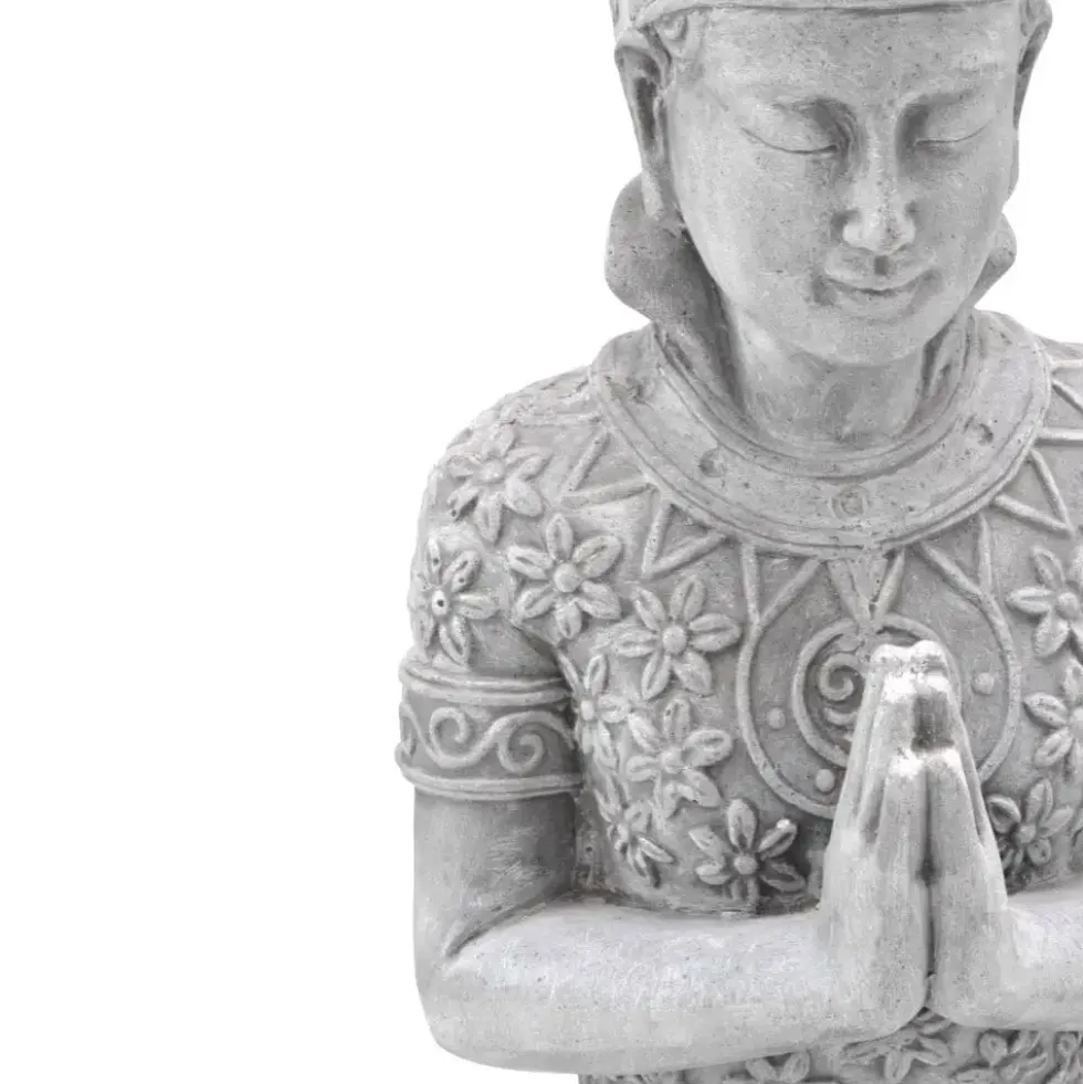 Buddha Figur groß kniend grau Höhe 68 cm