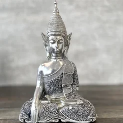 Buddha Figur silber sitzend Höhe 42 cm