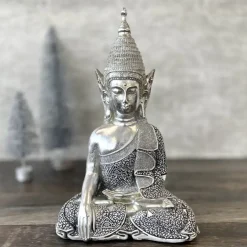 Buddha Figur silber sitzend Höhe 42 cm