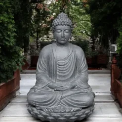 Buddha Figur sitzend anthrazit Höhe 70 cm