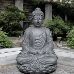 Buddha Figur sitzend anthrazit Höhe 70 cm