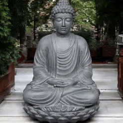 Buddha Figur sitzend anthrazit Höhe 70 cm