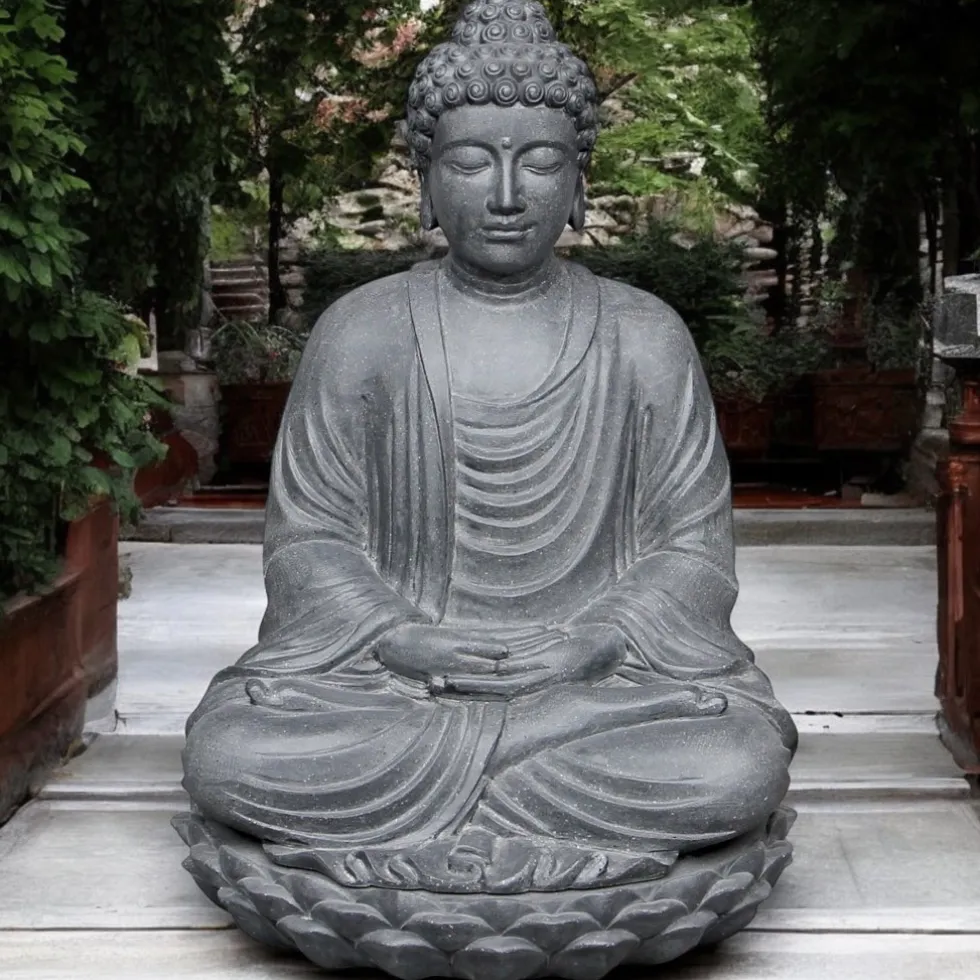Buddha Figur sitzend anthrazit Höhe 70 cm