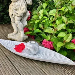 Casablanca XXL Dekoschale Jasmin 75 cm – Lange Tischschale Keramik Silber Weiß