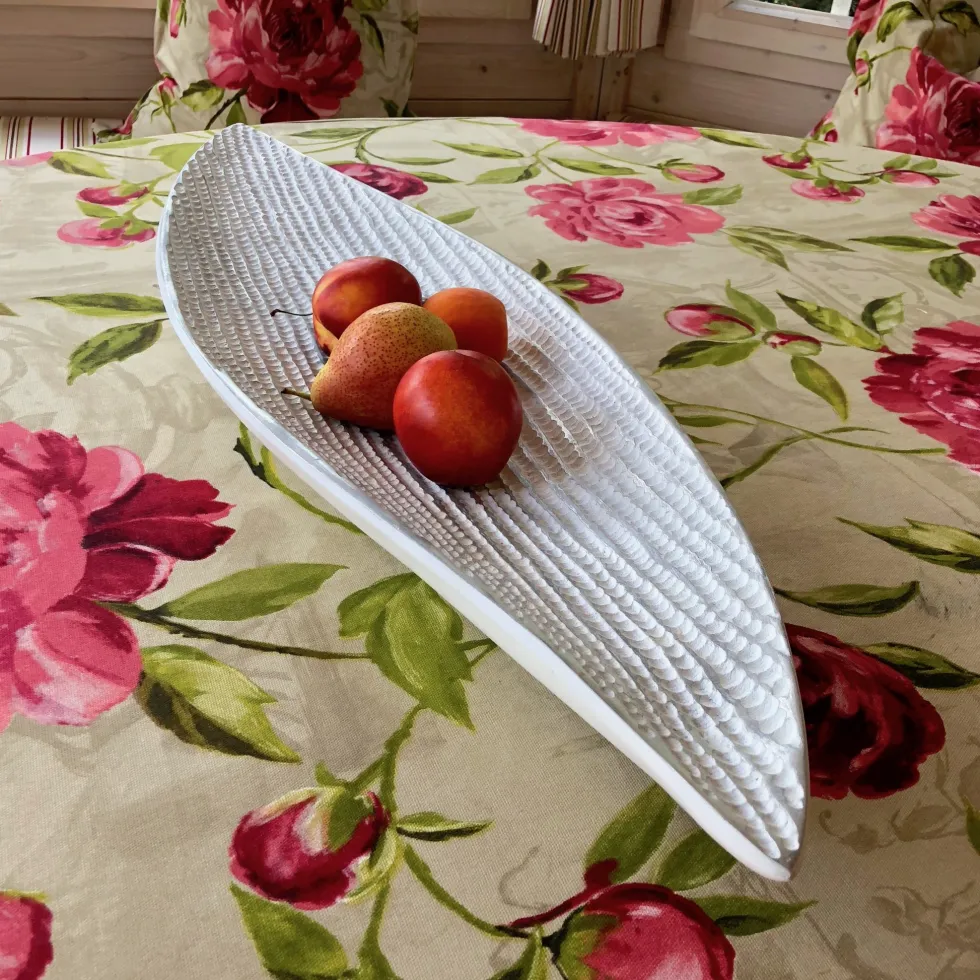 Casablanca XXL Dekoschale Jasmin 75 cm – Lange Tischschale Keramik Silber Weiß