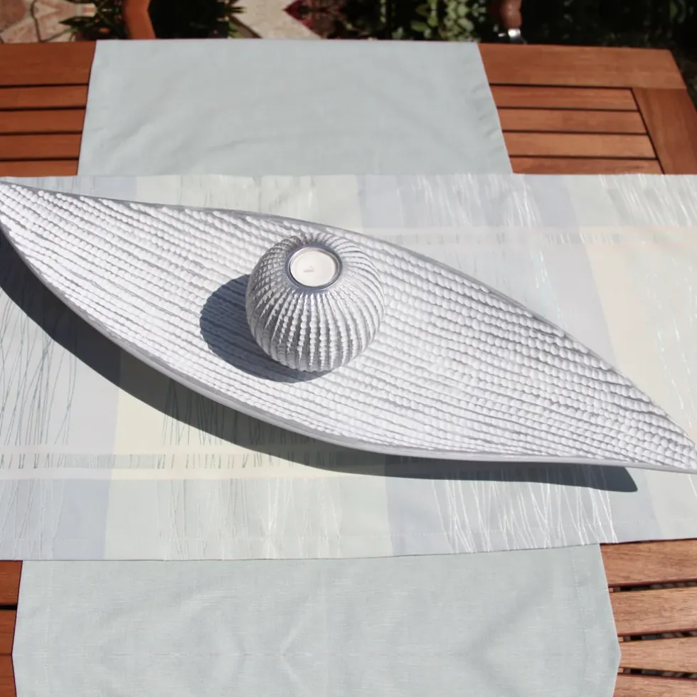 Casablanca XXL Dekoschale Jasmin 75 cm – Lange Tischschale Keramik Silber Weiß