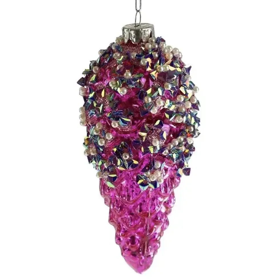 Christbaumschmuck Glaszapfen mit Pailetten pink Werner Voß Höhe 14 cm