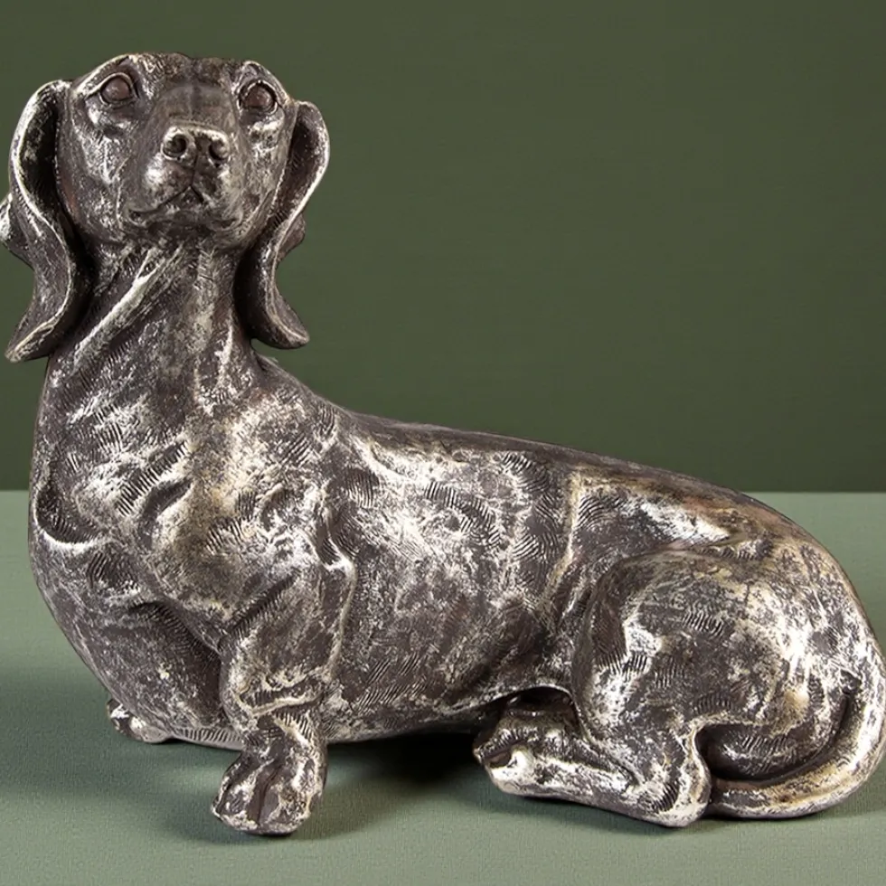 Dackel Deko Figur silber Länge 27 cm