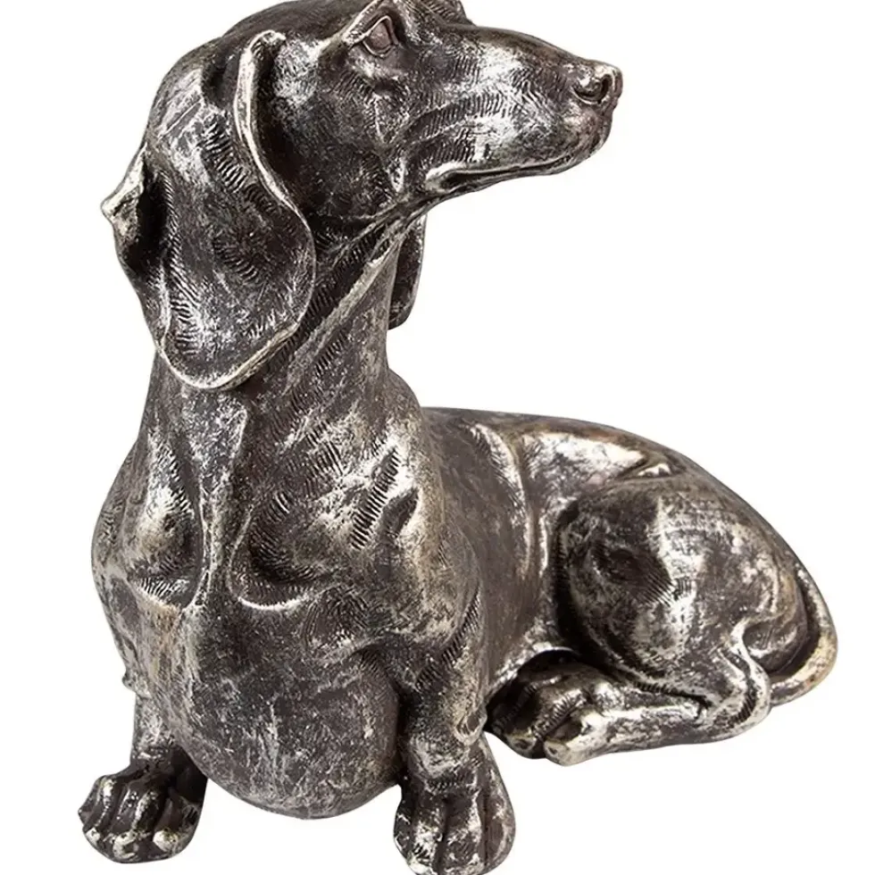Dackel Deko Figur silber Länge 27 cm