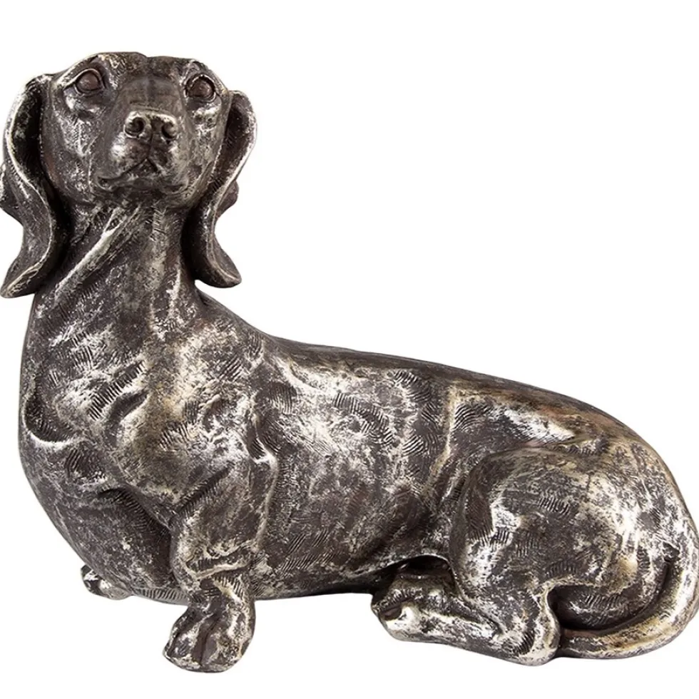 Dackel Deko Figur silber Länge 27 cm