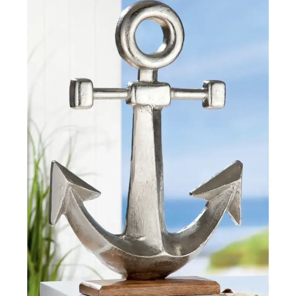 Deko Anker maritim Alu auf Mangoholz Höhe 56 cm
