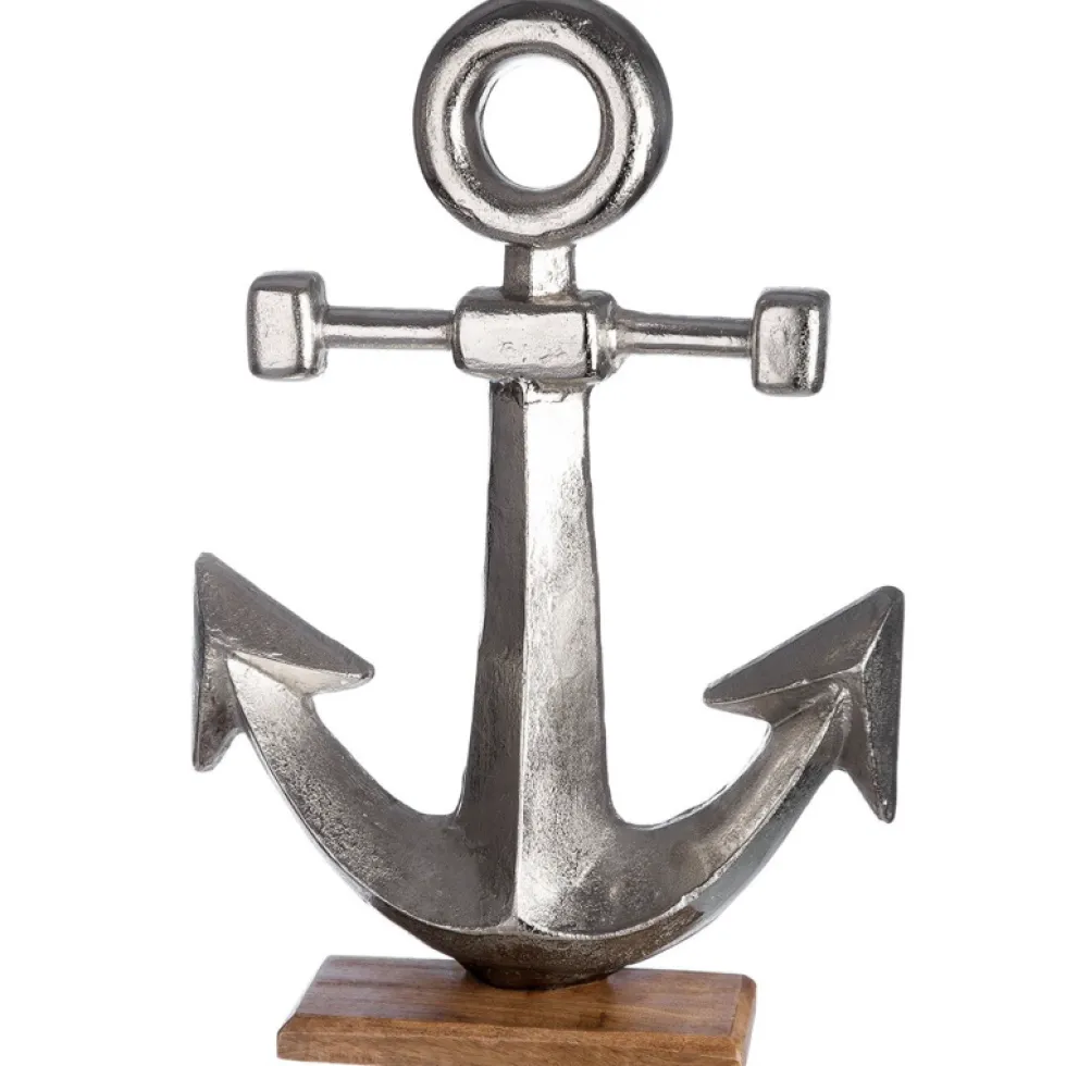 Deko Anker maritim Alu auf Mangoholz Höhe 56 cm