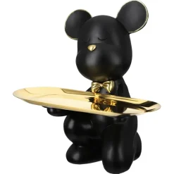Deko Figur Bär mit Schale Bruno mit Fliege schwarz gold Höhe 23 cm