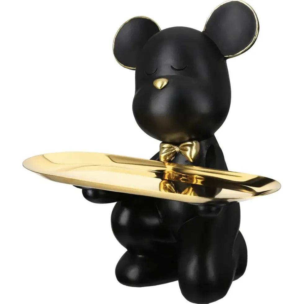 Deko Figur Bär mit Schale Bruno mit Fliege schwarz gold Höhe 23 cm
