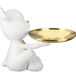 Deko Figur Bär mit Schale Bruno mit Krawatte weiß gold Höhe 19 cm