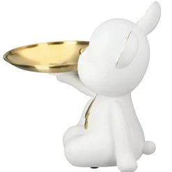 Deko Figur Bär mit Schale Bruno mit Krawatte weiß gold Höhe 19 cm