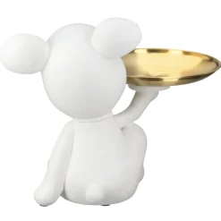Deko Figur Bär mit Schale Bruno mit Krawatte weiß gold Höhe 19 cm