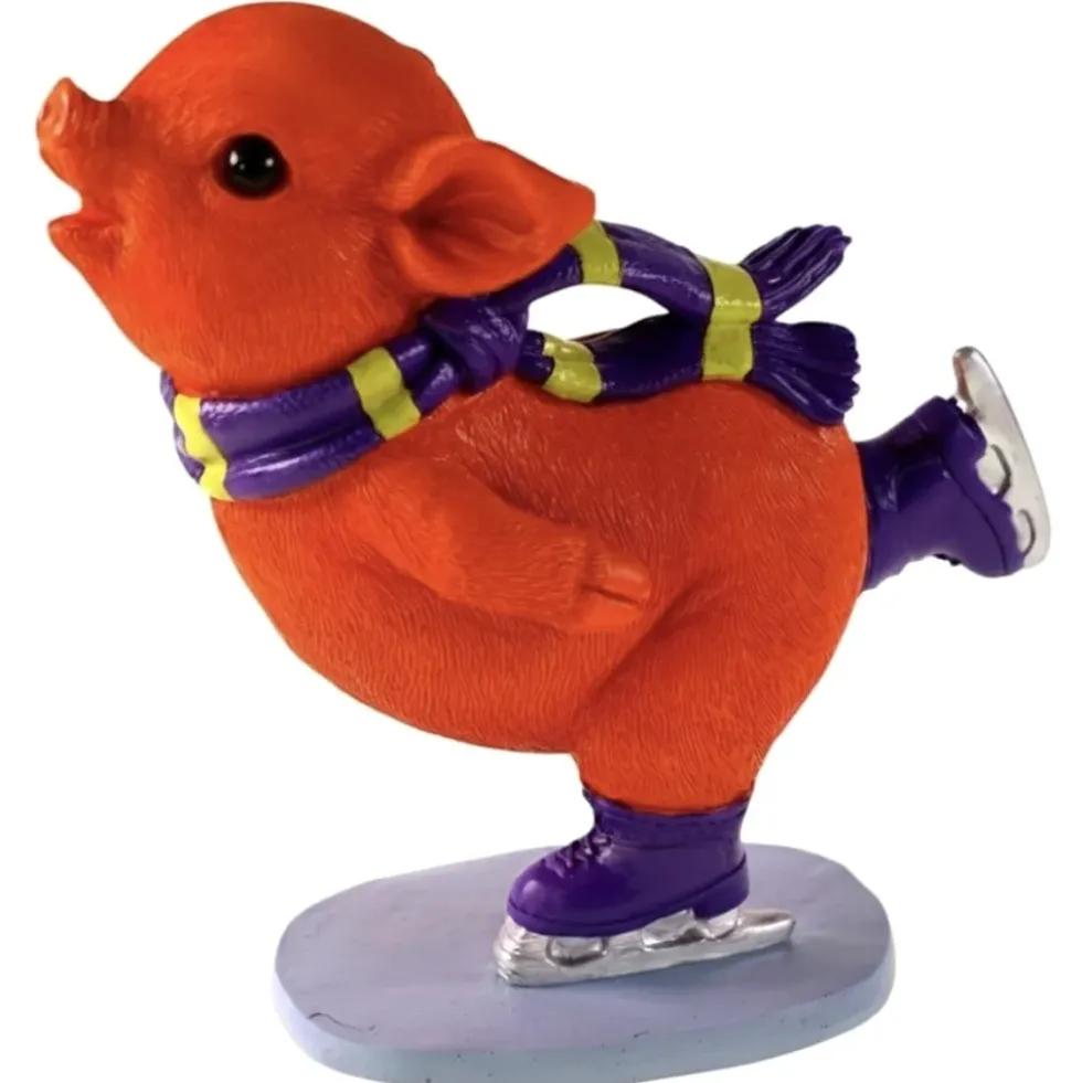 Deko Figur Eisläufer Piggy orange Höhe 18 cm