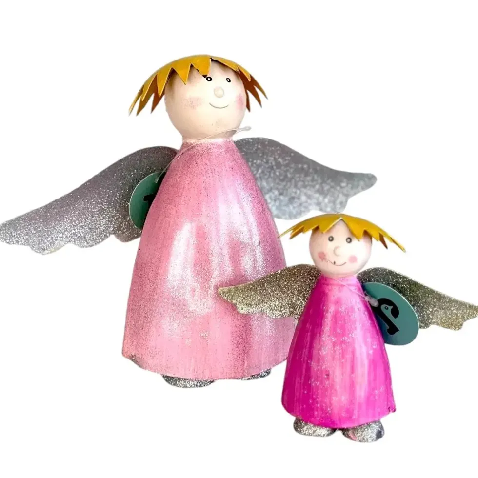 Deko Figur Engel Lou rosa mit Glitzer Pape