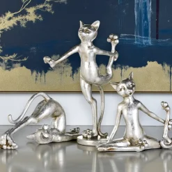 Deko Figuren Katzen Trio Cat-Aerobic silber Antikfinish
