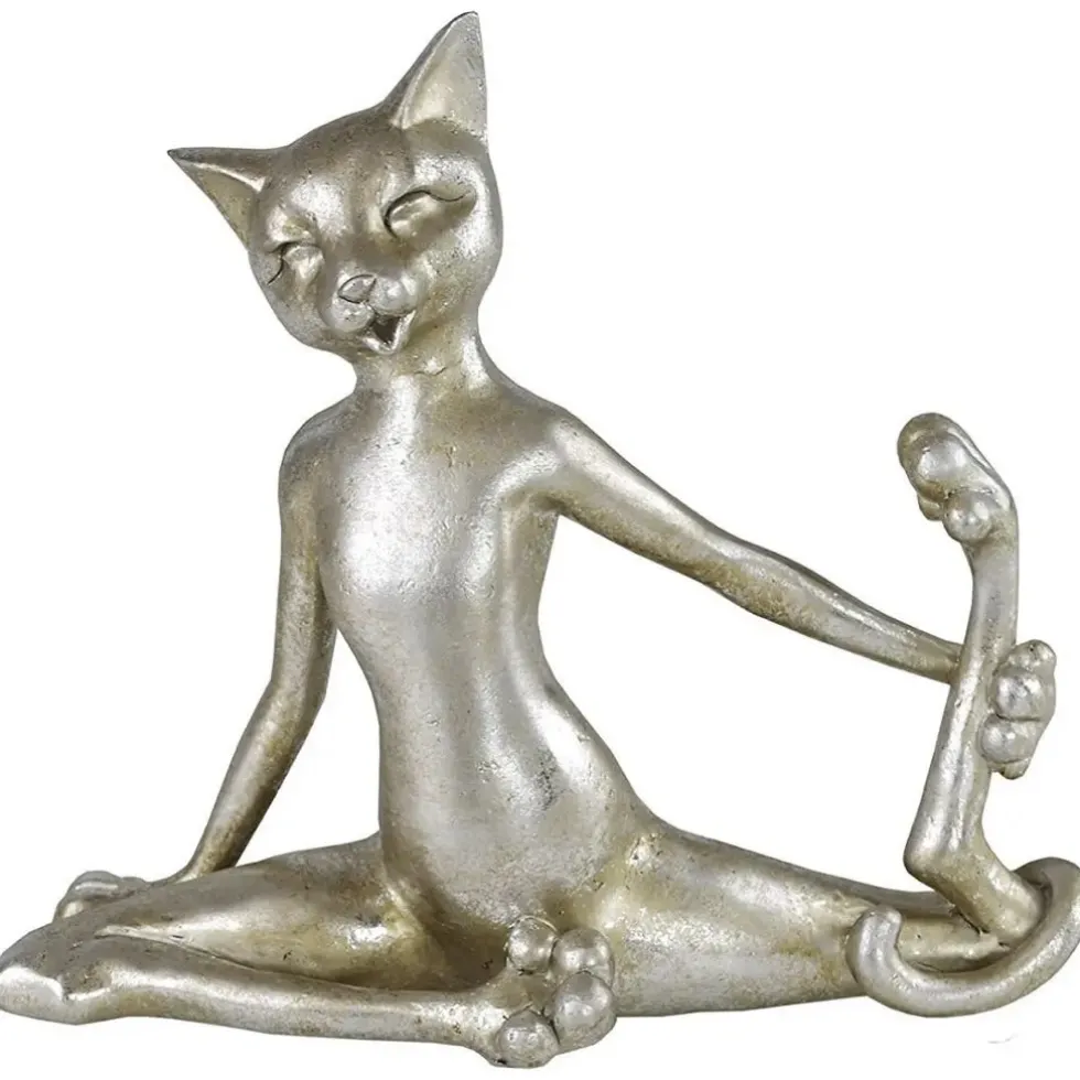 Deko Figuren Katzen Trio Cat-Aerobic silber Antikfinish