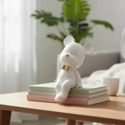 Deko Figur Kantenhocker Bär Bruno weiß gold Höhe 22 cm