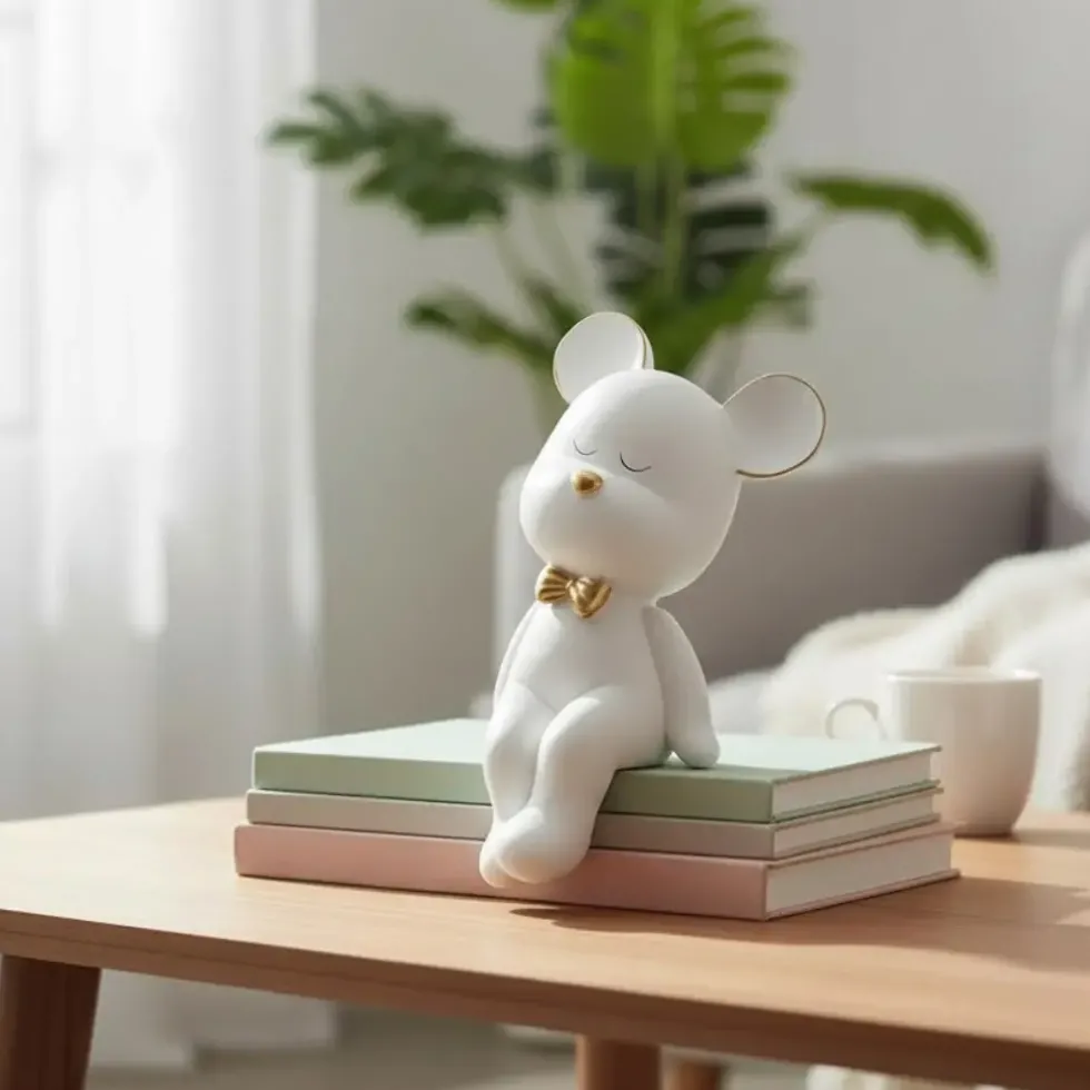 Deko Figur Kantenhocker Bär Bruno weiß gold Höhe 22 cm