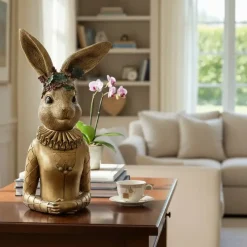 Deko Osterhase Hasenbüste gold mit Blumen Clayre & Eef Höhe 49 cm